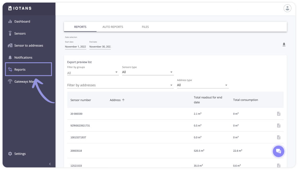 Export data or receive reports of water, heat, gas and electricity consumption for a period Export data or receive reports of water, heat, gas and electricity consumption for a period